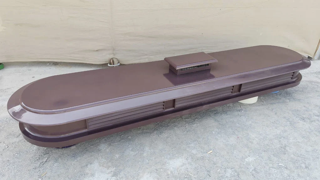 Long fiberglass seating bench with smooth finish